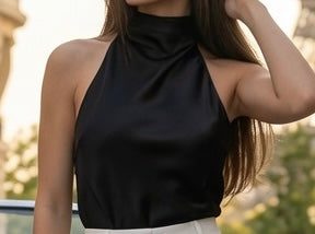 Top De Corsé De Satén Halter Para Mujer Casual Formal Elegante 2 Tonos Mas En Tendencia