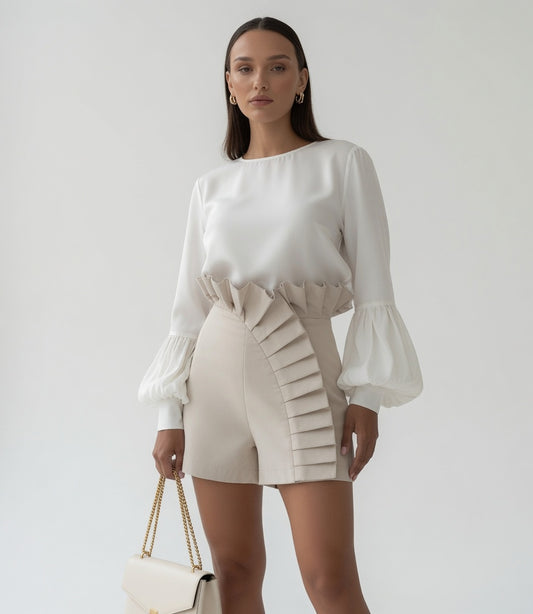 Pantalones Cortos Elegantes Con Volantes Para Mujer