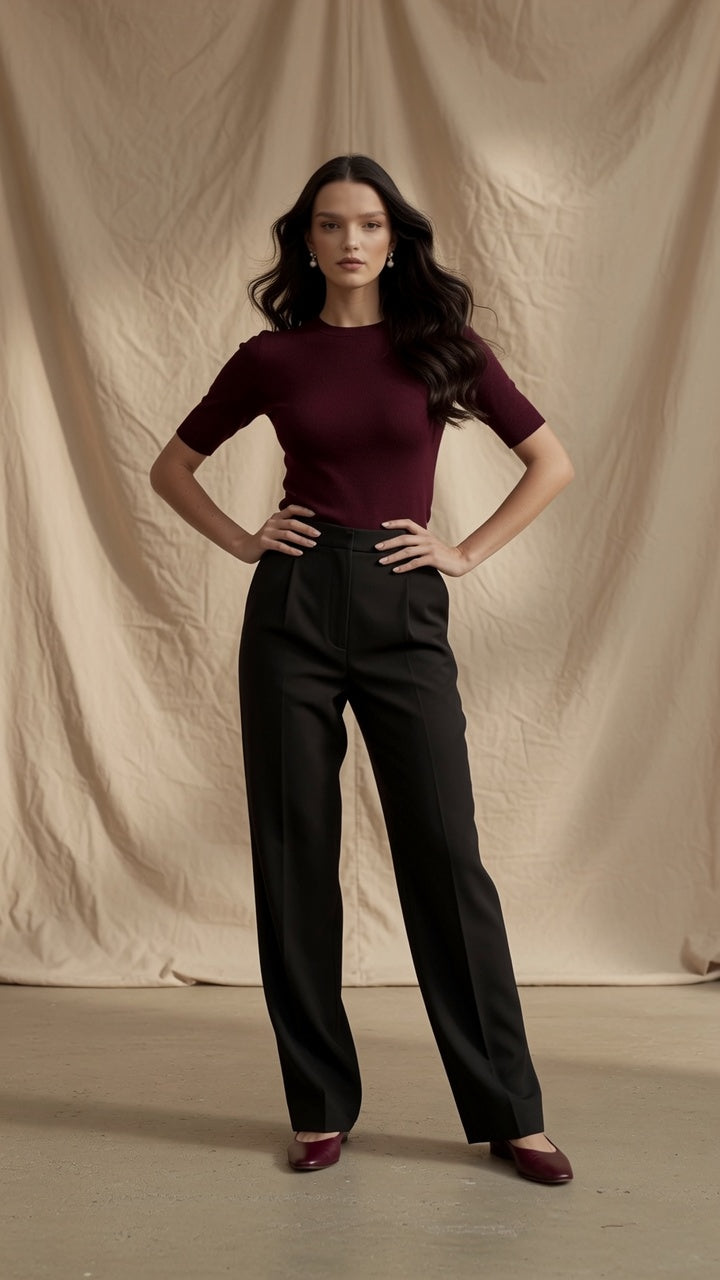 Pantalón Elegante Para Mujer Pierna Ancha Corte de Cintura Alta Casual Moda Mujer En Tendencia