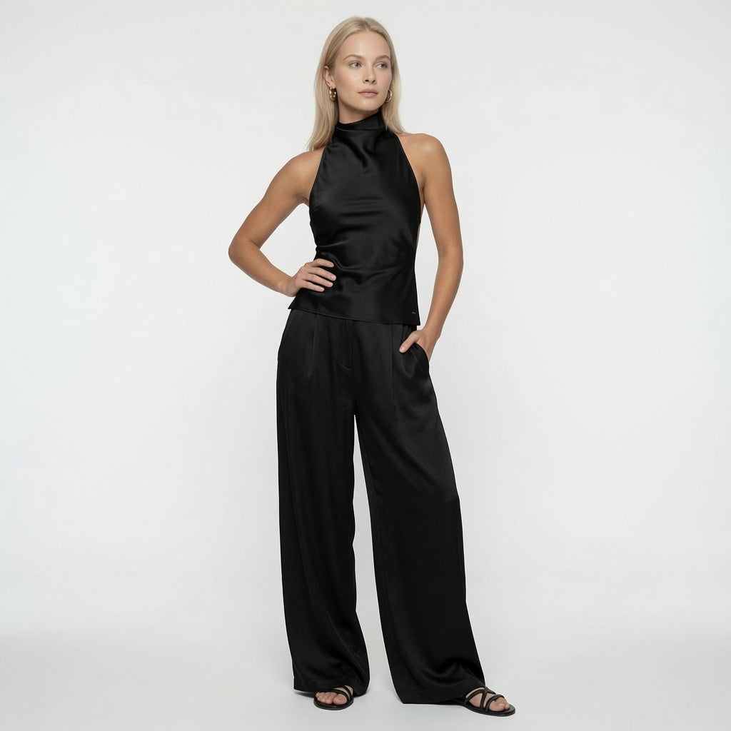 Top De Corsé De Satén Halter Para Mujer Casual Formal Elegante 2 Tonos Mas En Tendencia