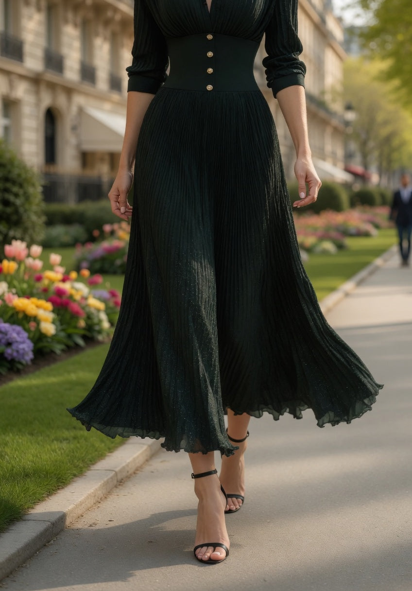 Vestido Largo MAXI Con Manga Larga Cuello Romplado Casual Formal En Tendencia Moda Mujer