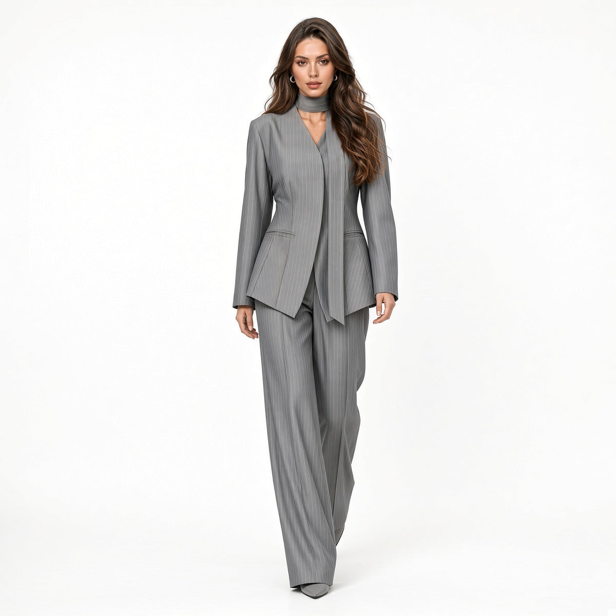 Conjunto Elegante Traje De Blazer Y Pantalón Holgado A Rayas Casual Formal Moda Mujer En Tendencia