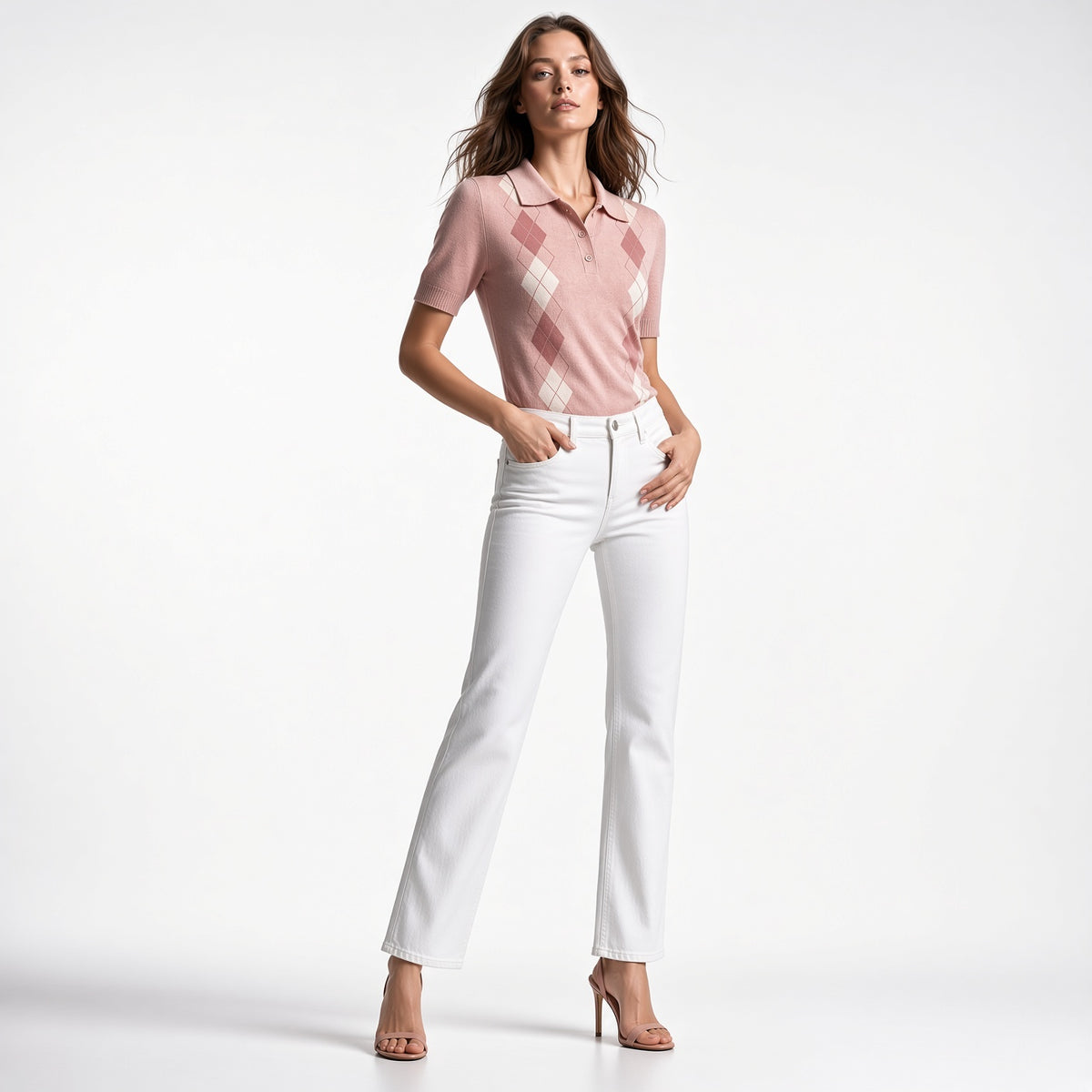 Elegante camiseta Tipo Polo De Punto De Manga Larga Con Bloques De Color Y Cuello V  Moda Mujer En Tendencia