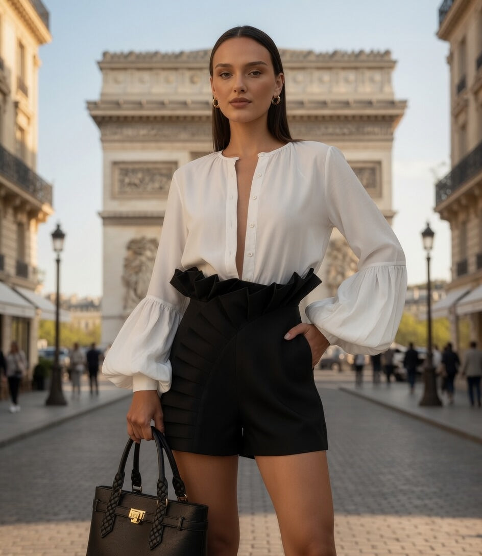 Pantalones Cortos Elegantes Con Volantes Para Mujer