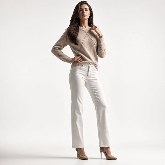 Elegante Sueter Manga Larga Cuello Redondo Retro Casual Jacquard Con Patrón Argly Moda Mujer En Tendencia
