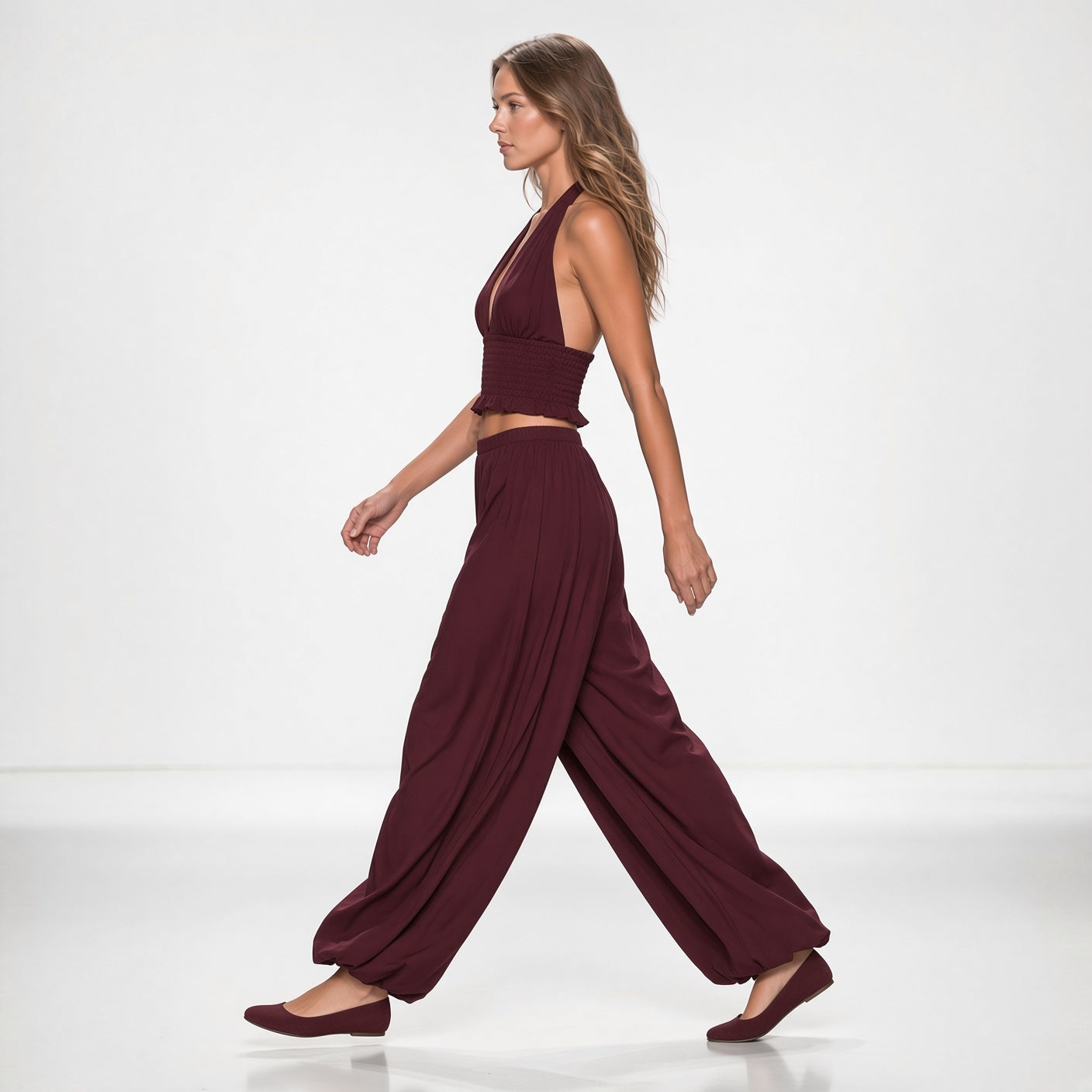 Conjunto Elegante Casual Estilo Boho Cuello Halter y Aventuras Pantalones Holgados Cintura Elástica Moda Mujer En Tendencia
