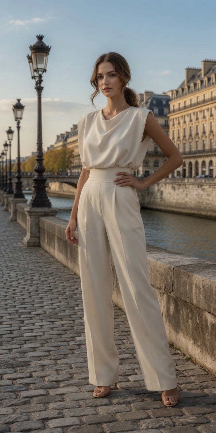 Elegante Mono De Mujer De Color Liso Con Tirantes Asimétricos y Pierna Recta Moda Mujer En Tendencia 4 Tonos Mas