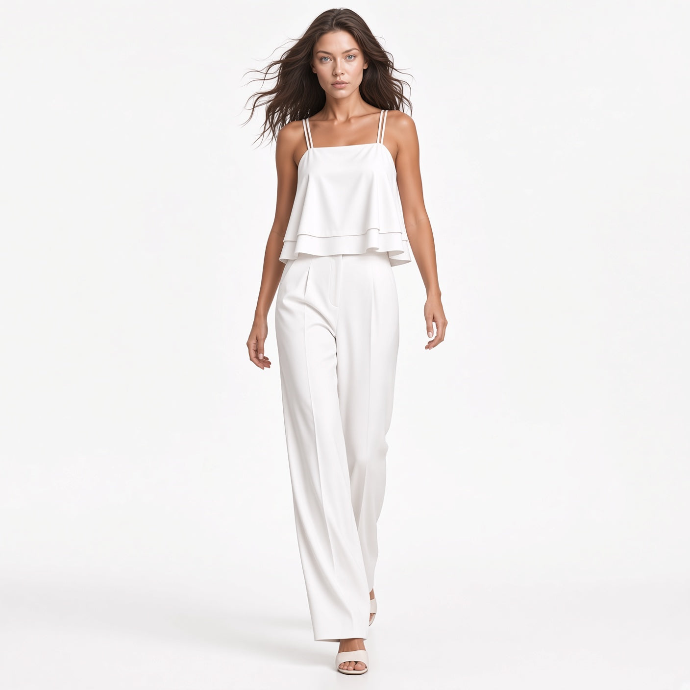 Conjunto De Dos Piezas Top De Tirantes Dobles Y Pantalón Holgado Corte Elefante Moda Mujer En Tendencia