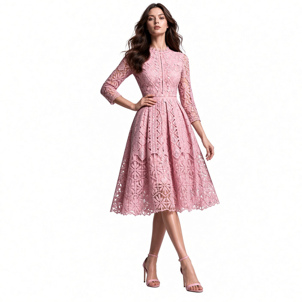 Vestido Elegante Largo Manga Larga Entallado Con Aberturas Cordones Estampado Casual Formal Moda Mujer En Tendencia