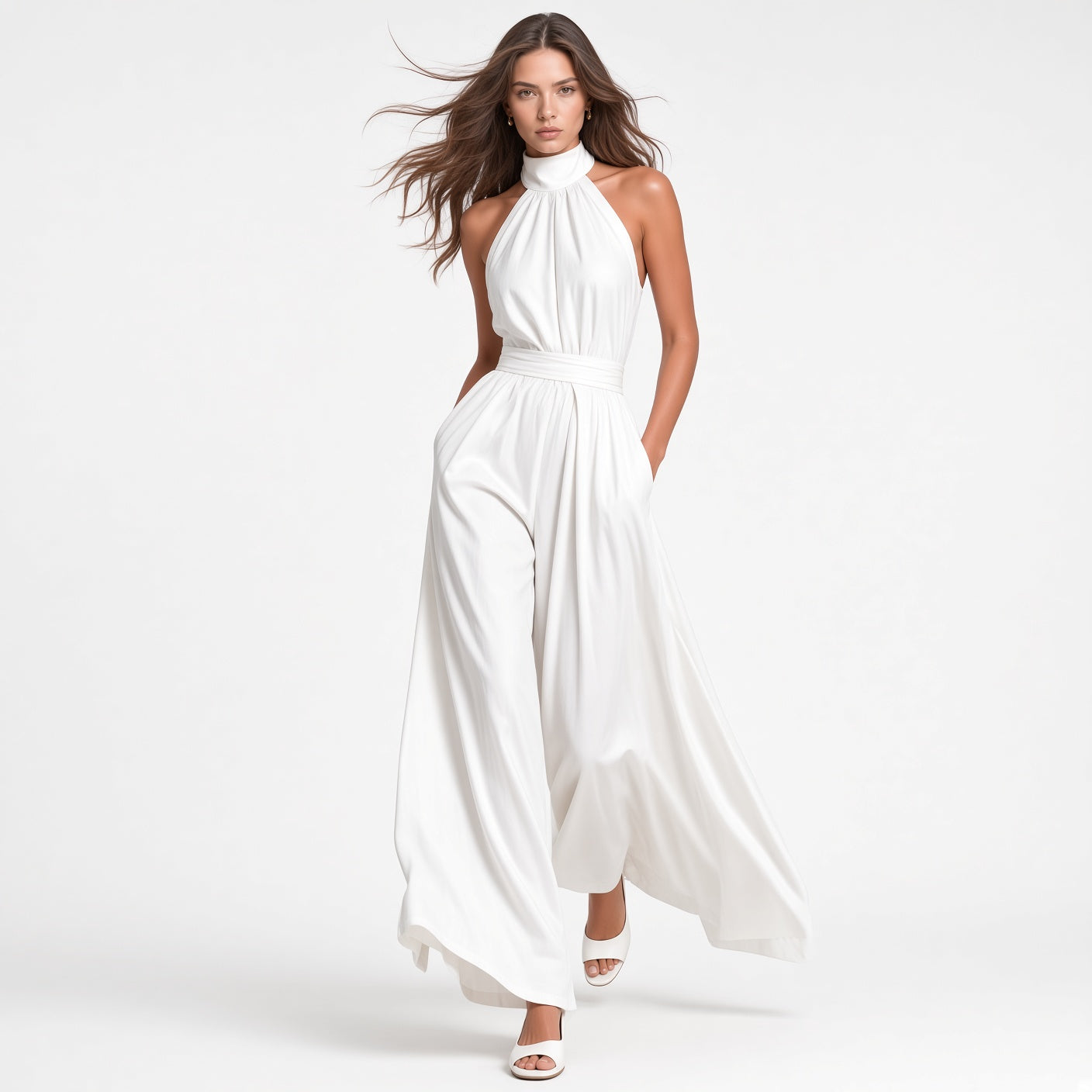 Mono Elegante Casual Holgado Pierna Ancha Sin Mangas Espalda Descubierta Moda Mujer En Tendencia