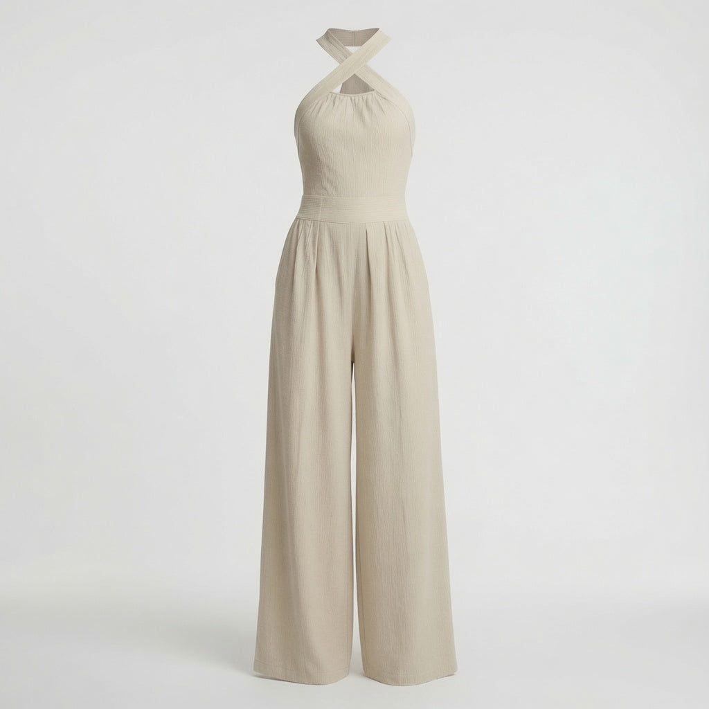 Elegante Mono Color Liso Con Cuello Halter Holgado en Pierna Moda Mujer En tendencia 3 Tonos Mas