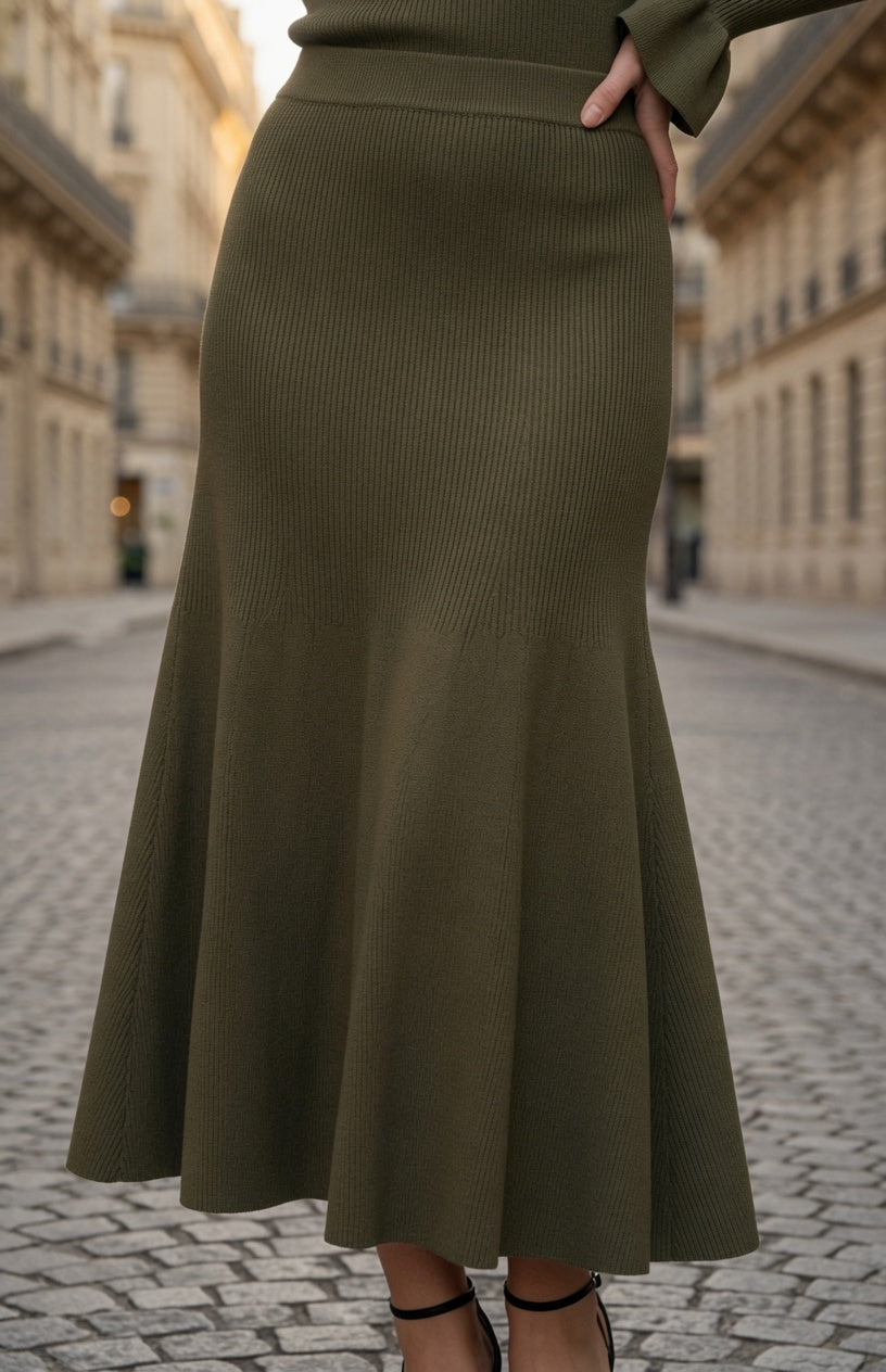 Conjunto Elegante De Blusa Manga Larga Y Falda Larga Estilo  Europeo De Punto Calado, Moda Mujer En Tendencia.