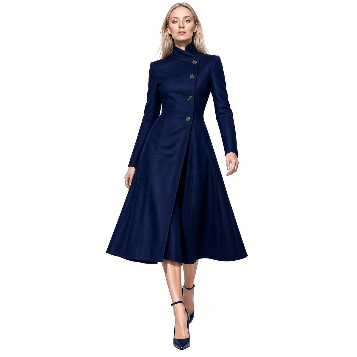 Elegante Vestido Largo Manga Larga Asimétrico Cuello Alto Color Solido Casual Formal Moda Mujer En Tendencia