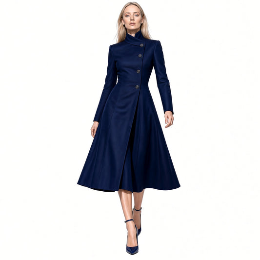 Elegante Vestido Largo Manga Larga Asimétrico Cuello Alto Color Solido Casual Formal Moda Mujer En Tendencia