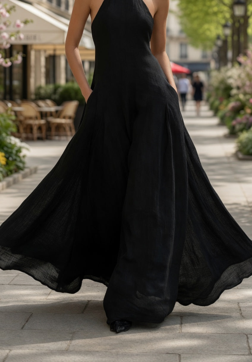 Vestido Largo Sin Mangas De Mezcla De Lino Minimalista En Tendencia