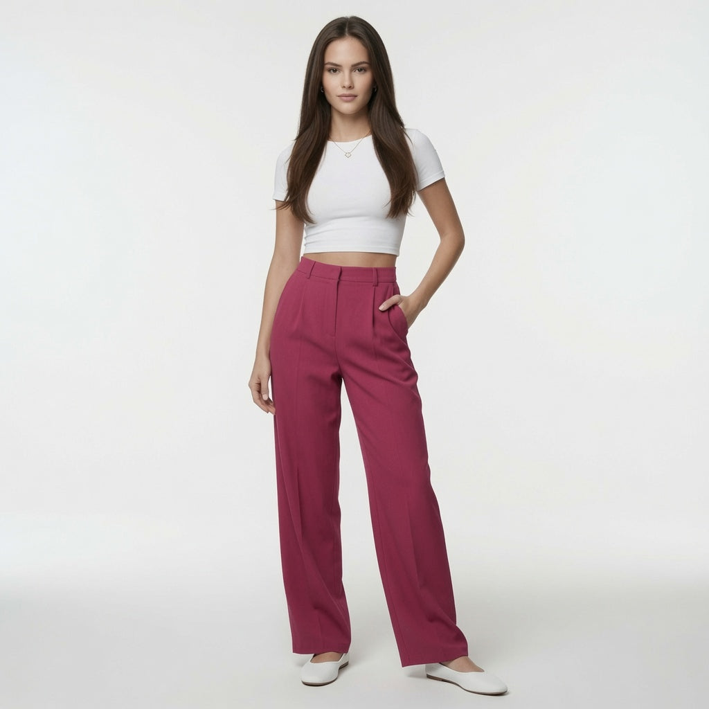 Pantalón Elegante Para Mujer Pierna Ancha Corte Recto De Cintura Alta Casual Moda En Tendencia
