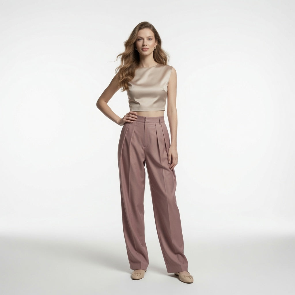 Elegante Pantalón de Traje De Cintura Alta Holgados y De Pierna Ancha Moda Mujer En Tendencia
