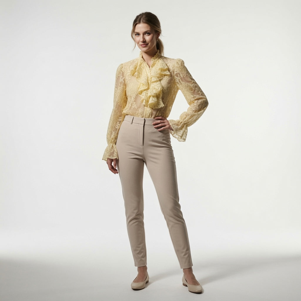 Blusa Elegante Casual Formal Manga Larga Con Bordado y Volantes Moda Mujer En Tendencia Un Tono Mas.
