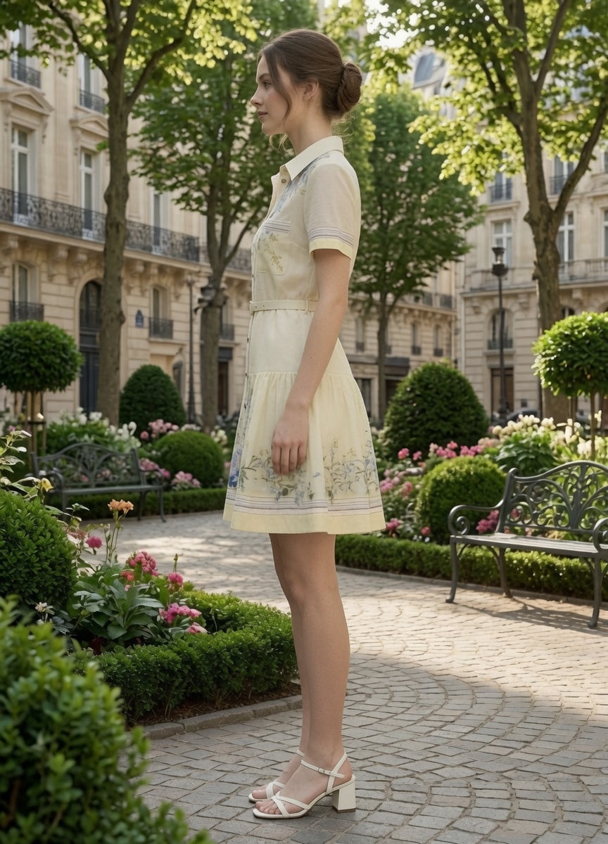 Vestido Elegante  Cuello Camisero Corto Estampado Floral Moda Mujer En Tendencia