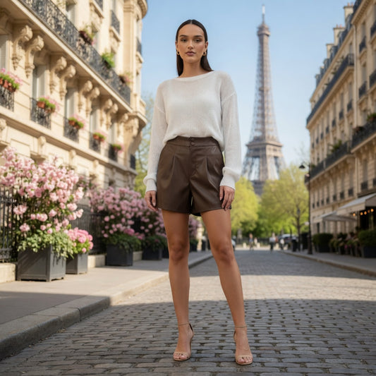 Shorts Pantalones Cortos De Cuero Vintage Casual Formal En Tendencia