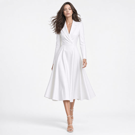 Elegante Vestido Largo Manga Larga Color Liso Cuello V Casual Formal Moda Mujer En Tendencia