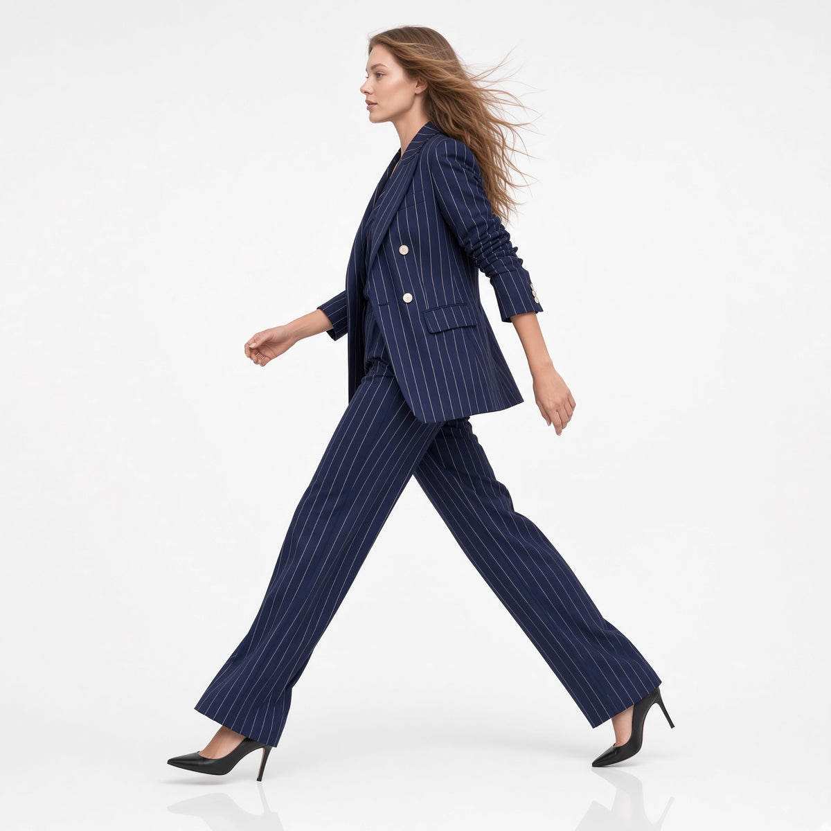 Traje Elegante Casual Formal 3 Piezas Para Mujer Estilo Marinero Blazer Cruzado Chaleco Y Pantalón Ancho Moda Mujer En Tendencia