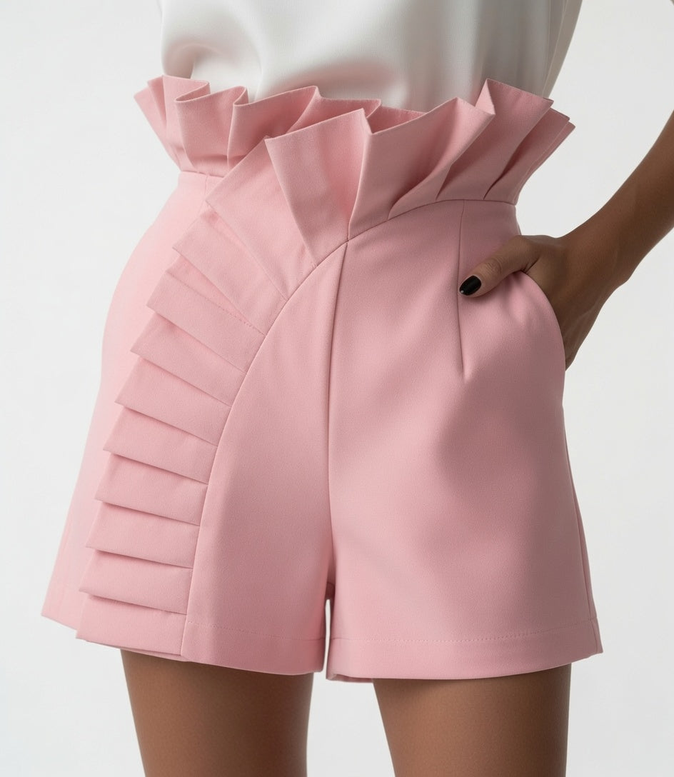 Pantalones Cortos Elegantes Con Volantes Para Mujer