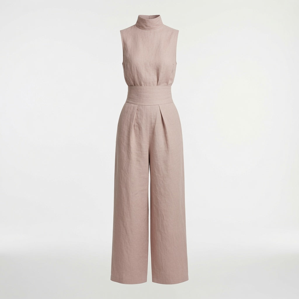 Conjunto de Blusa sin Mangas y Pantalón de Pierna Ancha de Algodón y Lino para Mujer - Estilo Minimalista
