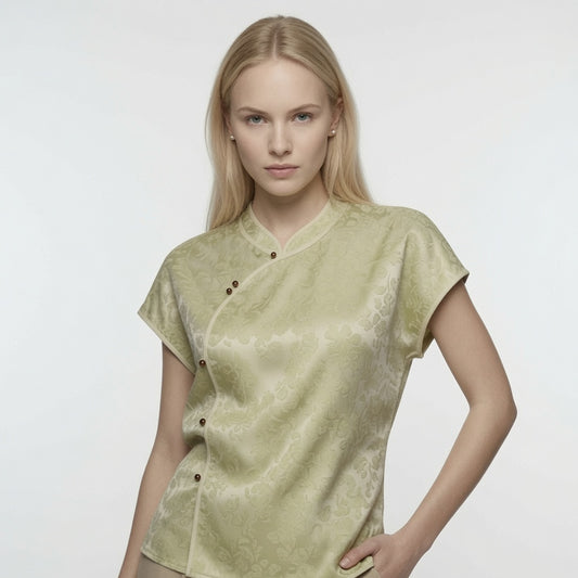 elegante Blusa Estilo Chino Sin Mangas Top Con Botones y  Tapeta Oblicua Moda Mujer En Tendencia