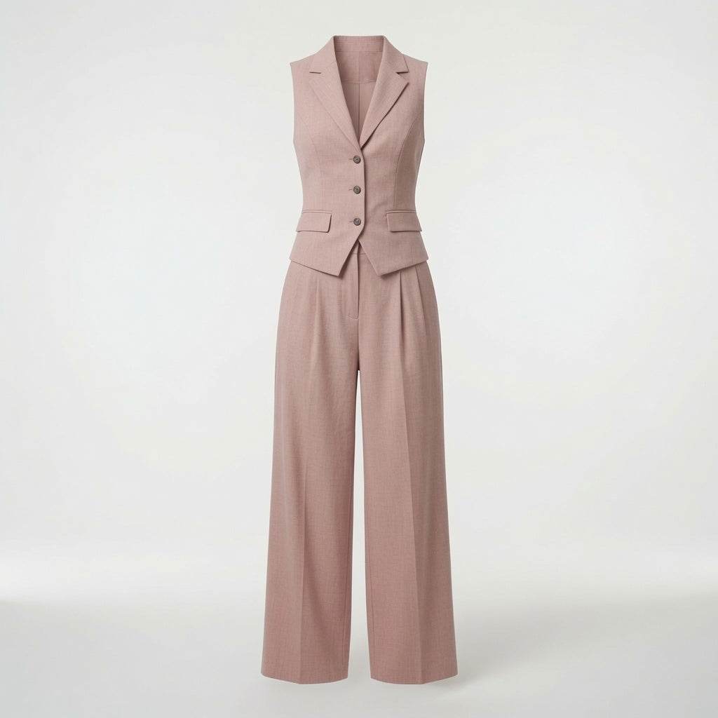 Conjunto Elegante Para Mujer Top Sin Mangas Y Pantalón Recto Casual Formal Moda Mujer 2 Tonos Mas