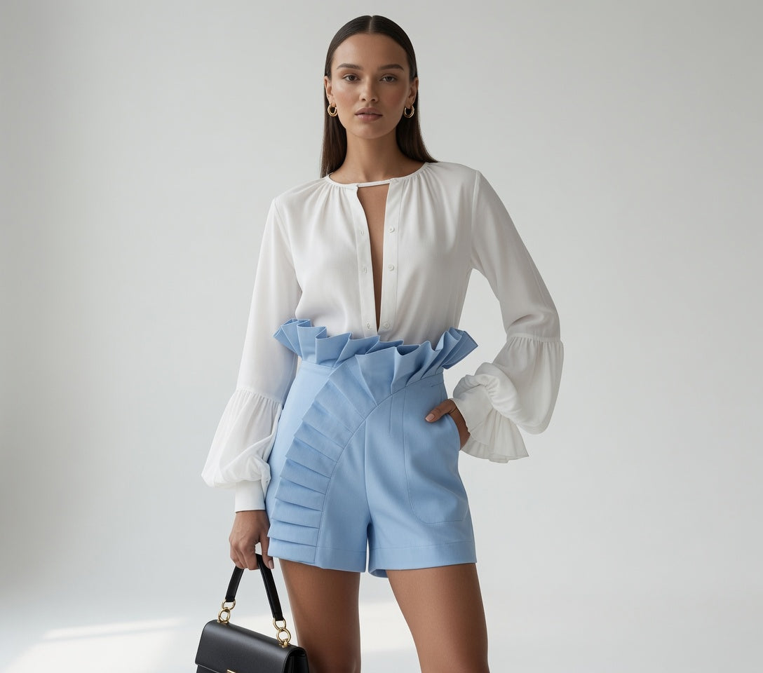 Pantalones Cortos Elegantes Con Volantes Para Mujer