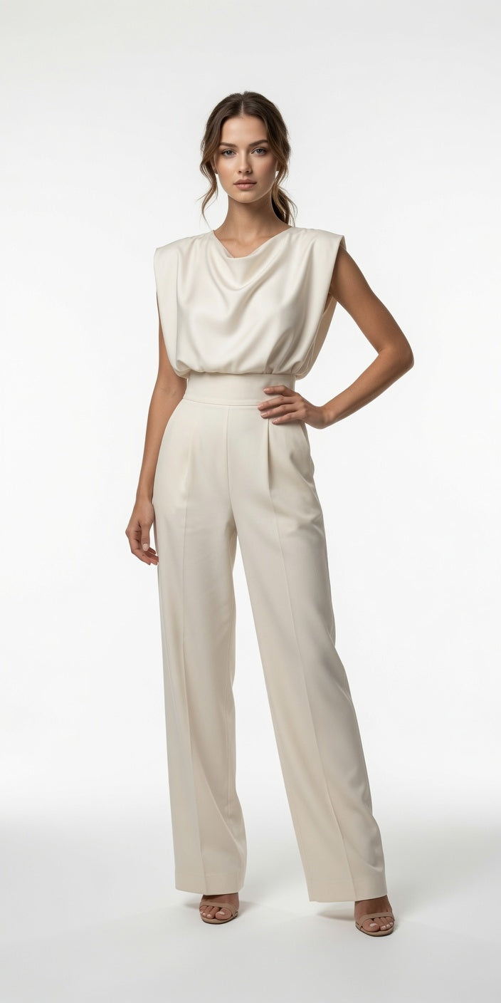Elegante Mono De Mujer De Color Liso Con Tirantes Asimétricos y Pierna Recta Moda Mujer En Tendencia 4 Tonos Mas