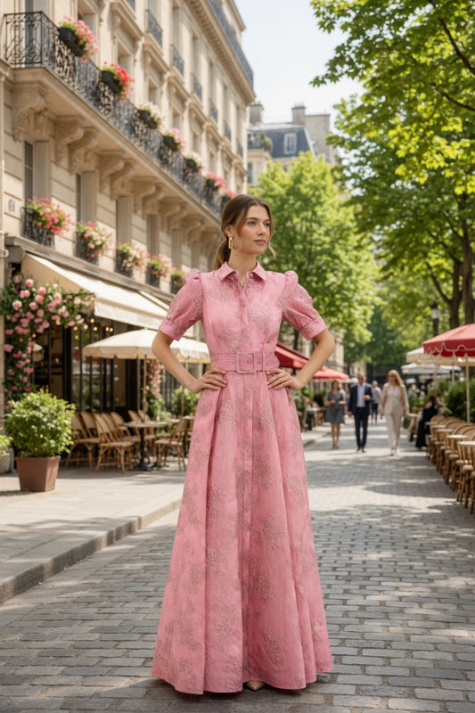 Vestido Largo De Manga Corta Casual Formal Color Rosa En Tendencia