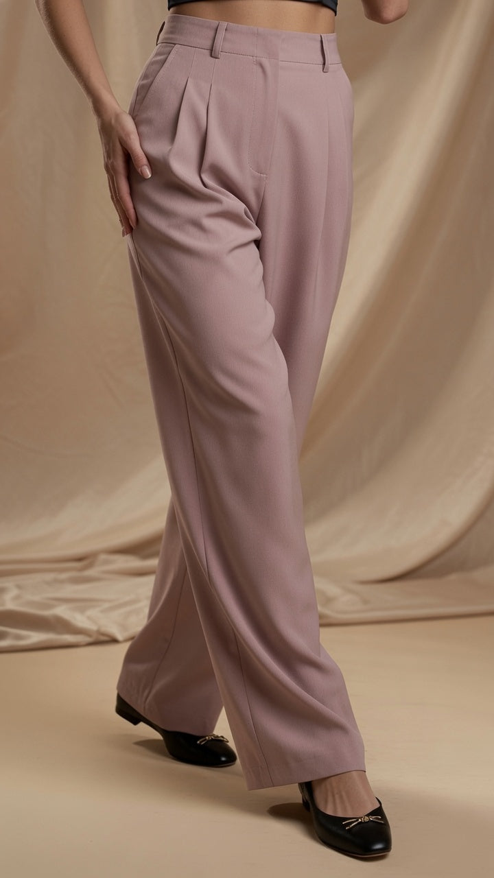 Elegante Pantalón De Pierna Ancha De Cintura Alta Corte Recto Fibra Poliéster Delgado Casual Moda Mujer En Tendencia