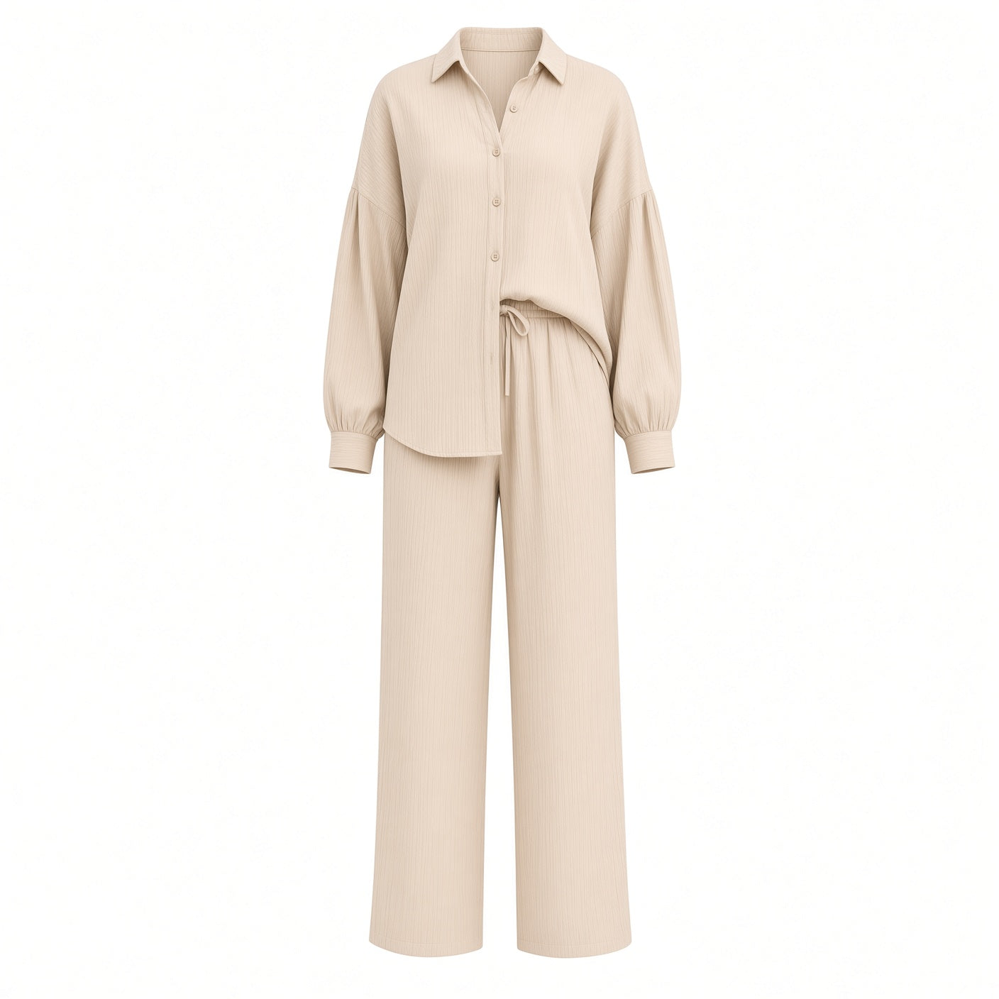 Conjunto De Dos Piezas Camisa Maga Larga Con Botones y Pantalón Pierna Ancha Holgado Fresco Moda Mujer En tendencia