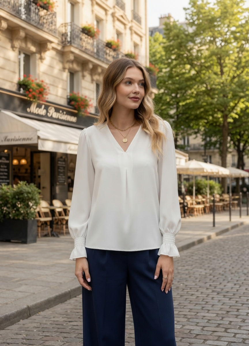 Blusa Casual Formal Elegante Con Escote V En Tendencia / 3 Colores Mas.