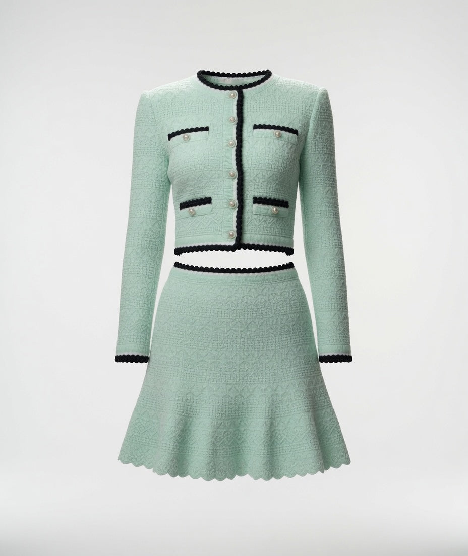 Conjunto Elegante De Top y falda Midi De Punto Abierto Con Bloques De Color Moda Mujer En Tendencia