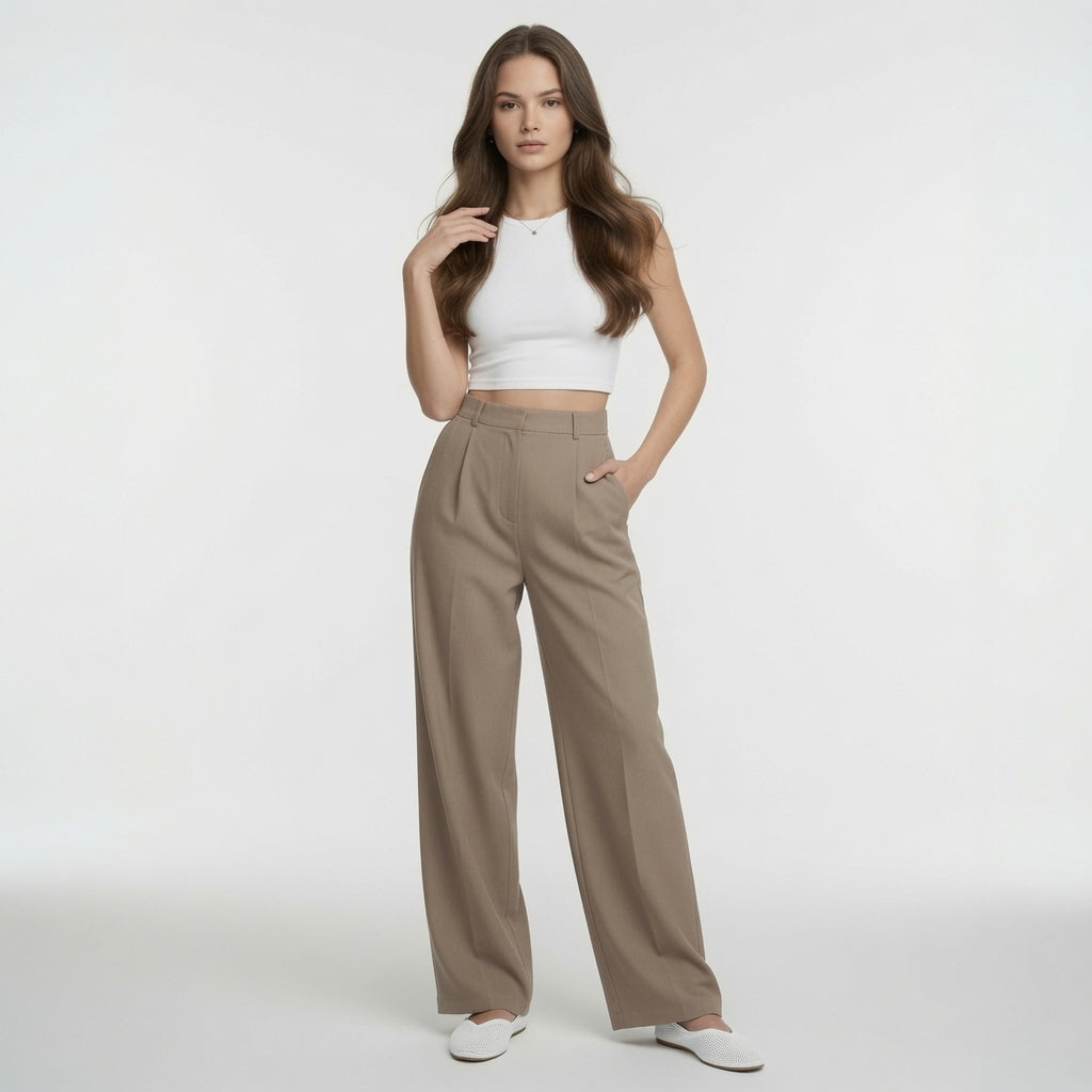 Pantalón Elegante Para Mujer Pierna Ancha Corte Recto De Cintura Alta Casual Moda En Tendencia