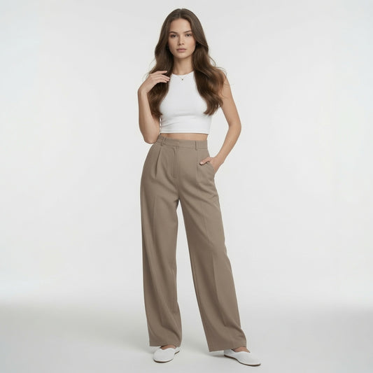 Pantalón Elegante Para Mujer Pierna Ancha Corte Recto De Cintura Alta Casual Moda En Tendencia