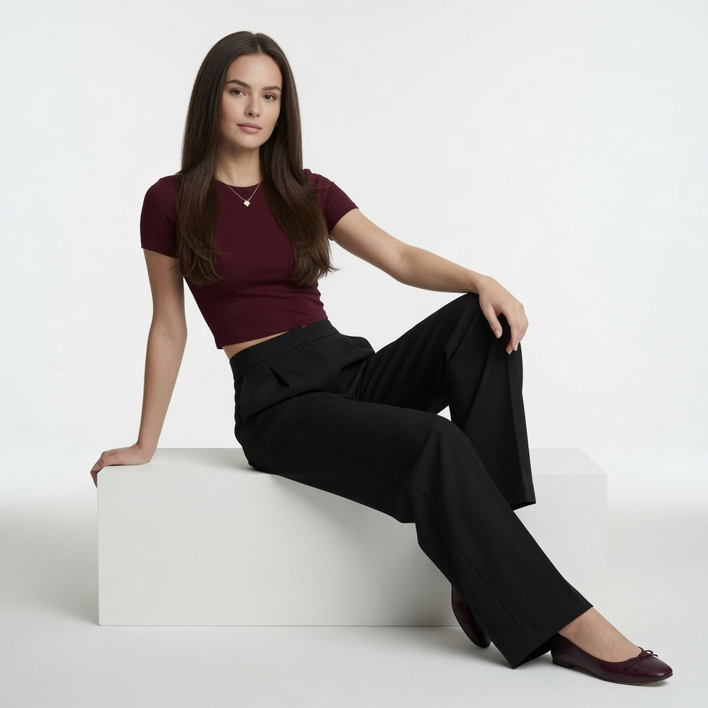 Pantalón Elegante Para Mujer Pierna Ancha Corte Recto De Cintura Alta Casual Moda En Tendencia