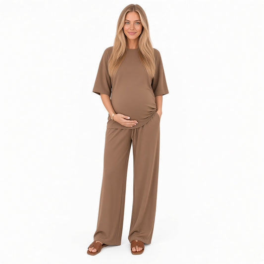 Conjunto Elegante  De Pantalón Ancho De Cintura Alta Cuello redondo Estilo Holgado Moda Mujer En Tendencia