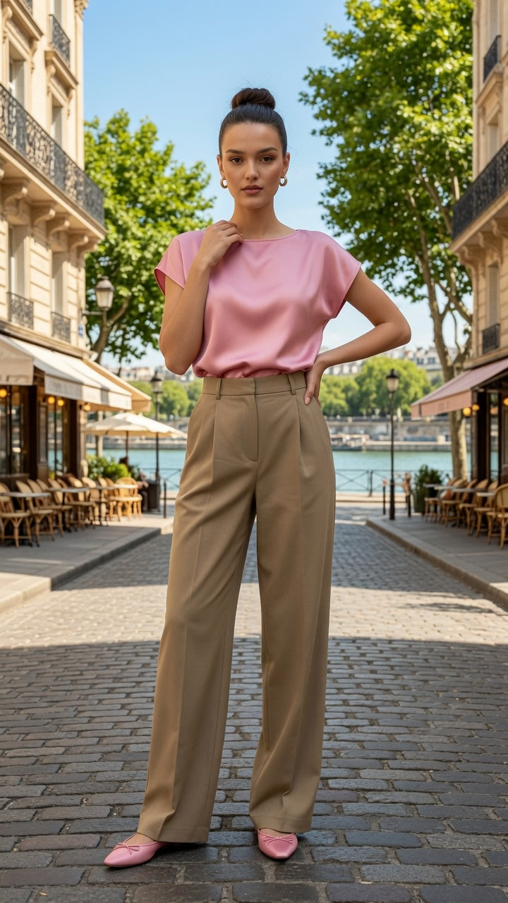 Pantalón Elegante Para Mujer Pierna Ancha Corte Recto De Cintura Alta Casual Moda En Tendencia