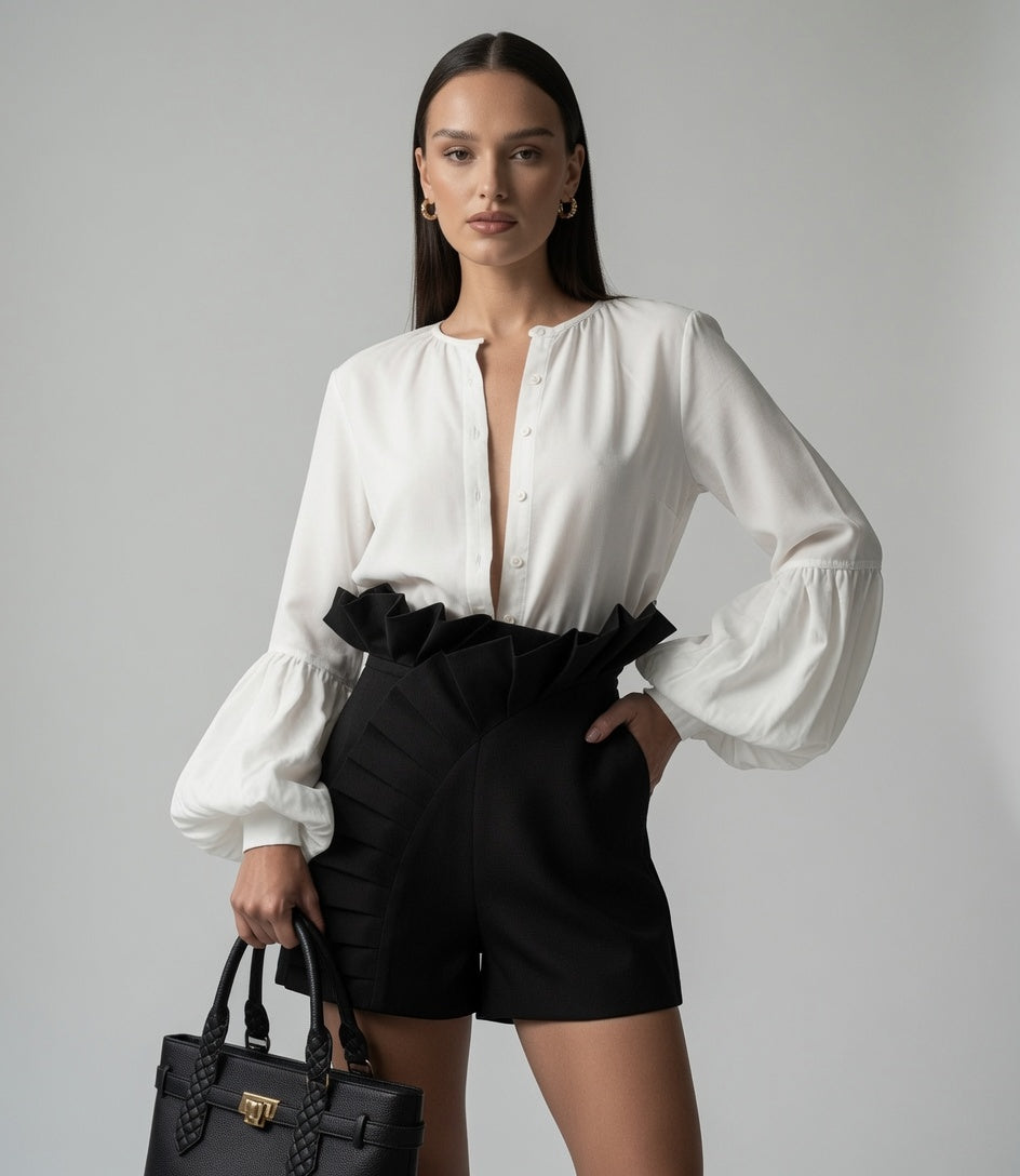 Pantalones Cortos Elegantes Con Volantes Para Mujer