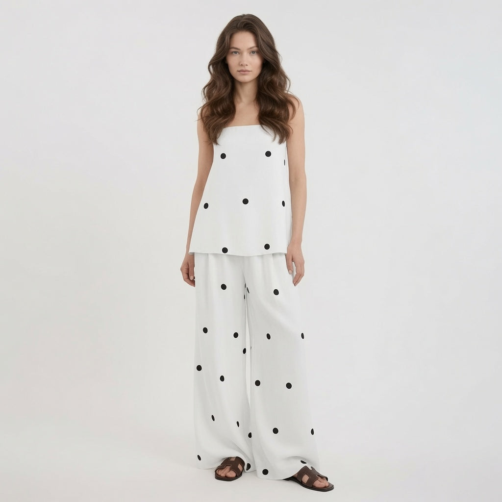 Conjunto Elegante Top y Pantalón De Pierna Ancha Tipo Mediterráneo Moda Mujer En Tendencia