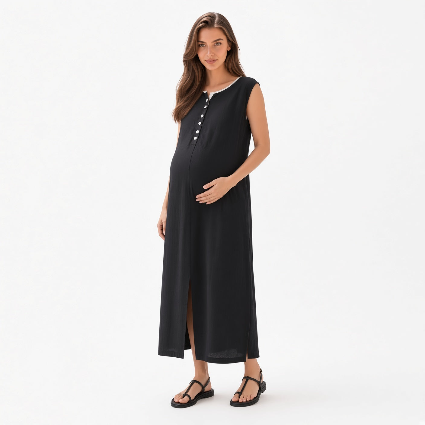 Vestido Elegante Sin Mangas Con Cuello Redondo De Algodón Y Lino Fresco Holgado Moda Mujer En Tendencia