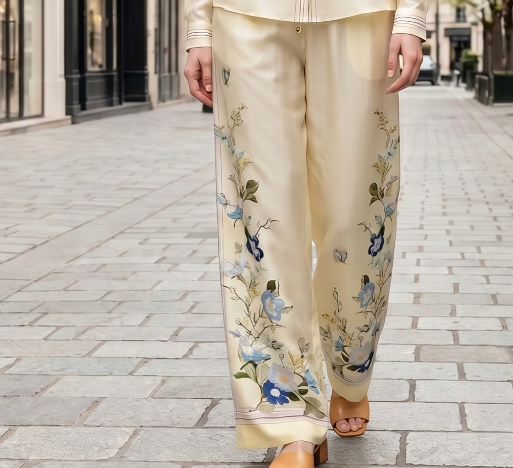 Conjunto Elegante De Blusa y Pantalón Estampado Floral Casual Formal Moda Mujer En Tendencia.