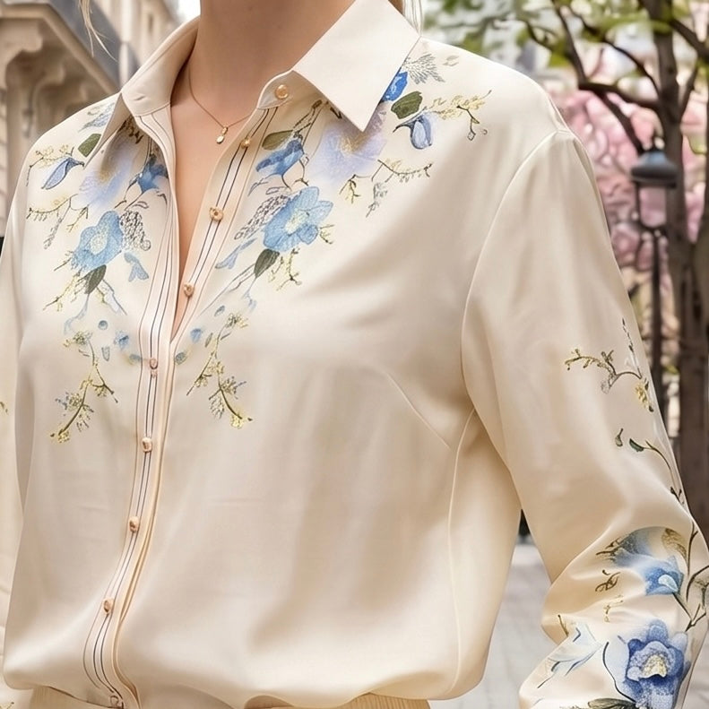 Conjunto Elegante De Blusa y Pantalón Estampado Floral Casual Formal Moda Mujer En Tendencia.