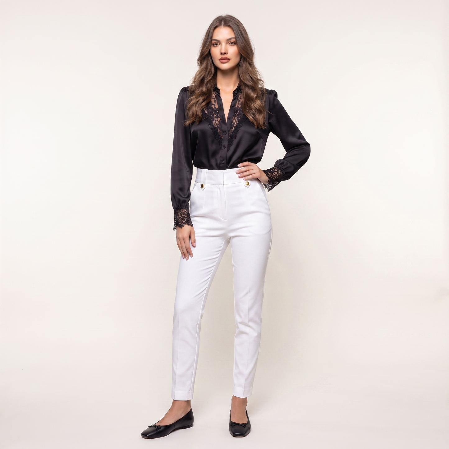 Blusa Elegante De Satén De Encaje Manga Larga Casual Formal Moda Mujer En Tendencia 1 Tono Mas